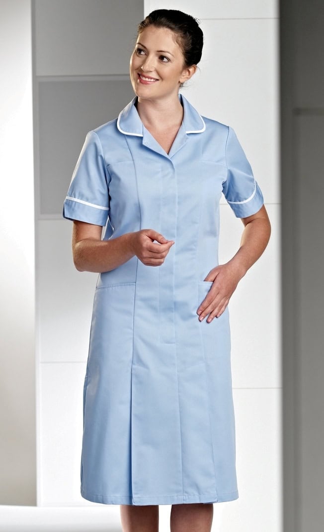 Nurse Dress 2-Pack Uniform - Collared Hospital Scrubs In Blue, Sizes XS To  4X (28-52) Nurse Uniform Set